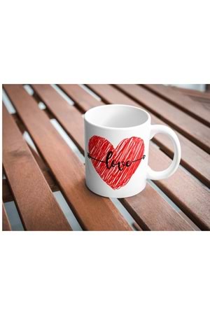 Win Ovro Premium Ultra Beyaz Porselen Kupa Bardak Çift Yönlü Baskılı - Aşk Sevgili Love Kalp