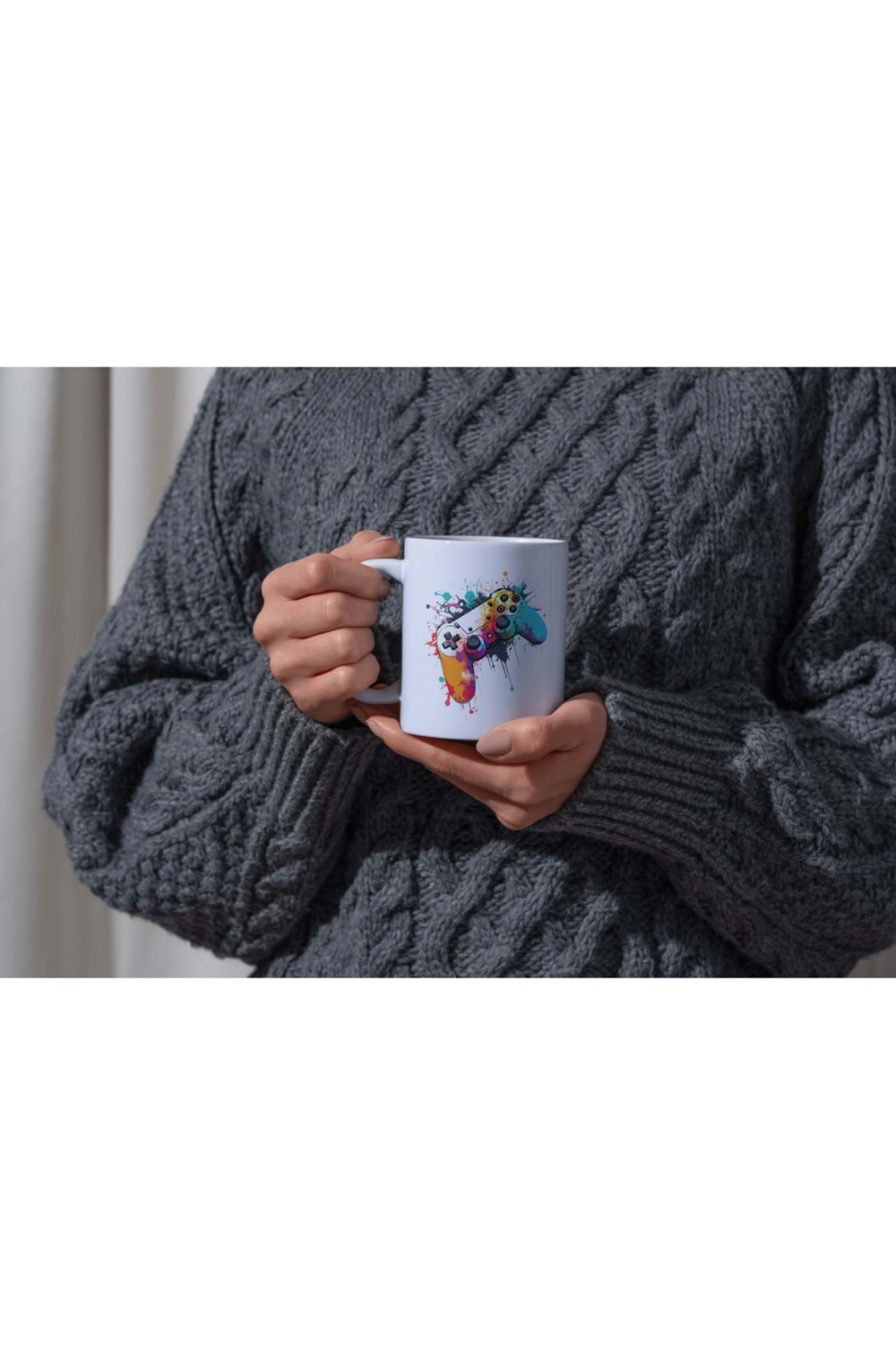 Win Ovro Premium Ultra Beyaz Porselen Kupa Bardak Çift Yönlü Baskılı - Renkli PS Oyun Kolu Desen