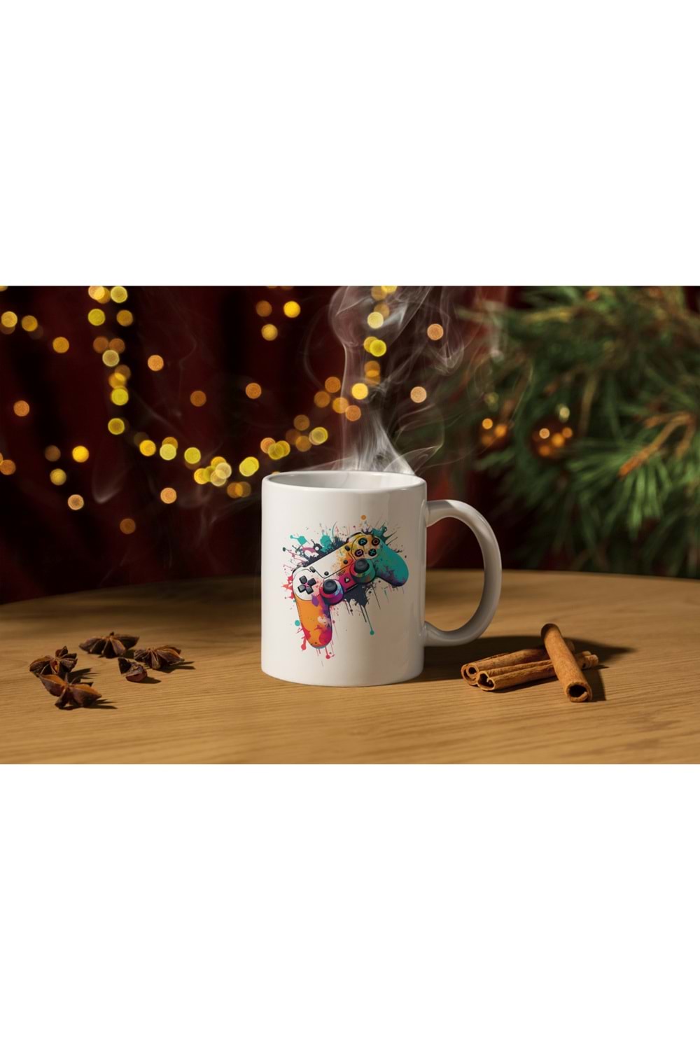 Win Ovro Premium Ultra Beyaz Porselen Kupa Bardak Çift Yönlü Baskılı - Renkli PS Oyun Kolu Desen