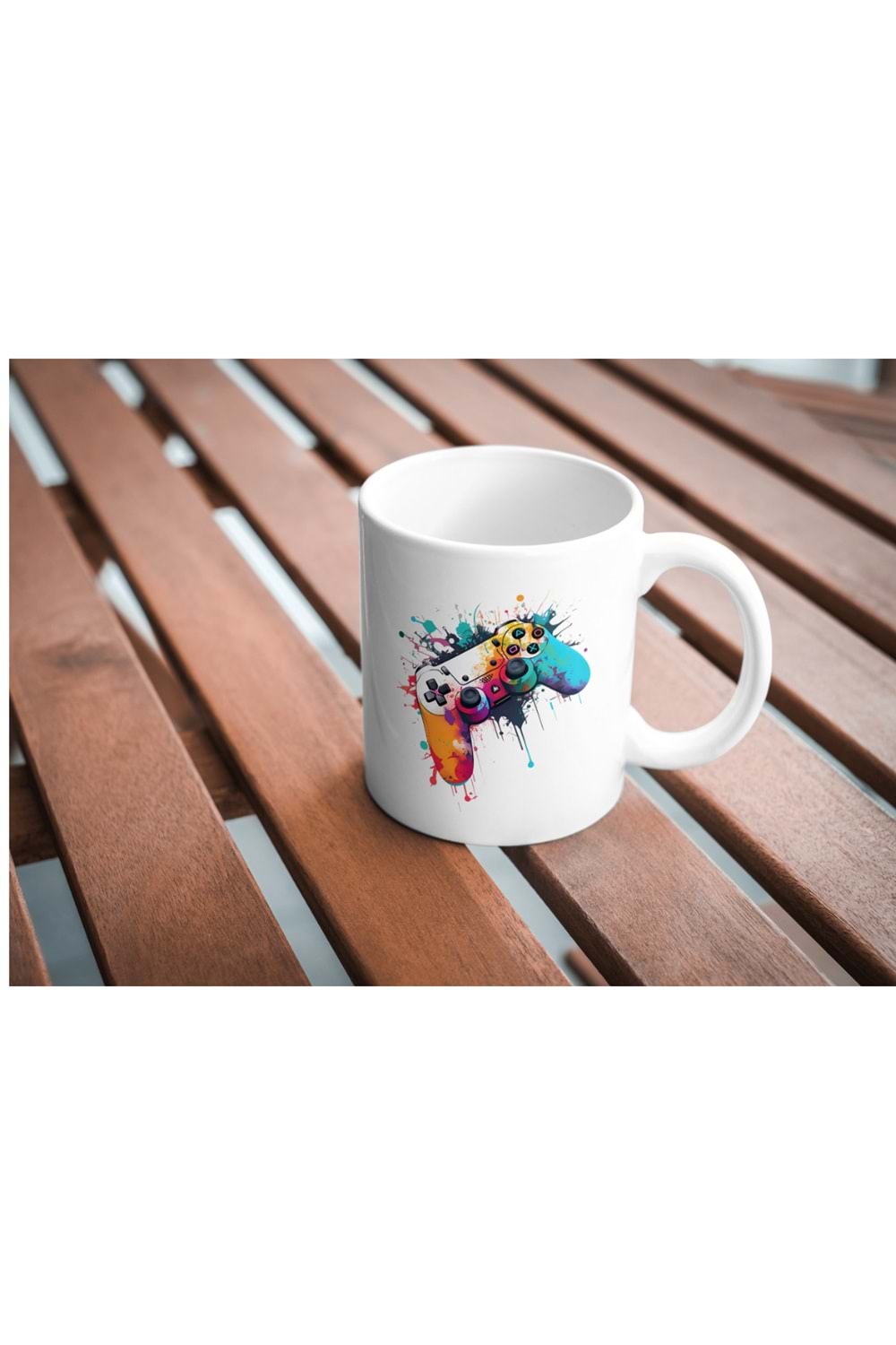 Win Ovro Premium Ultra Beyaz Porselen Kupa Bardak Çift Yönlü Baskılı - Renkli PS Oyun Kolu Desen