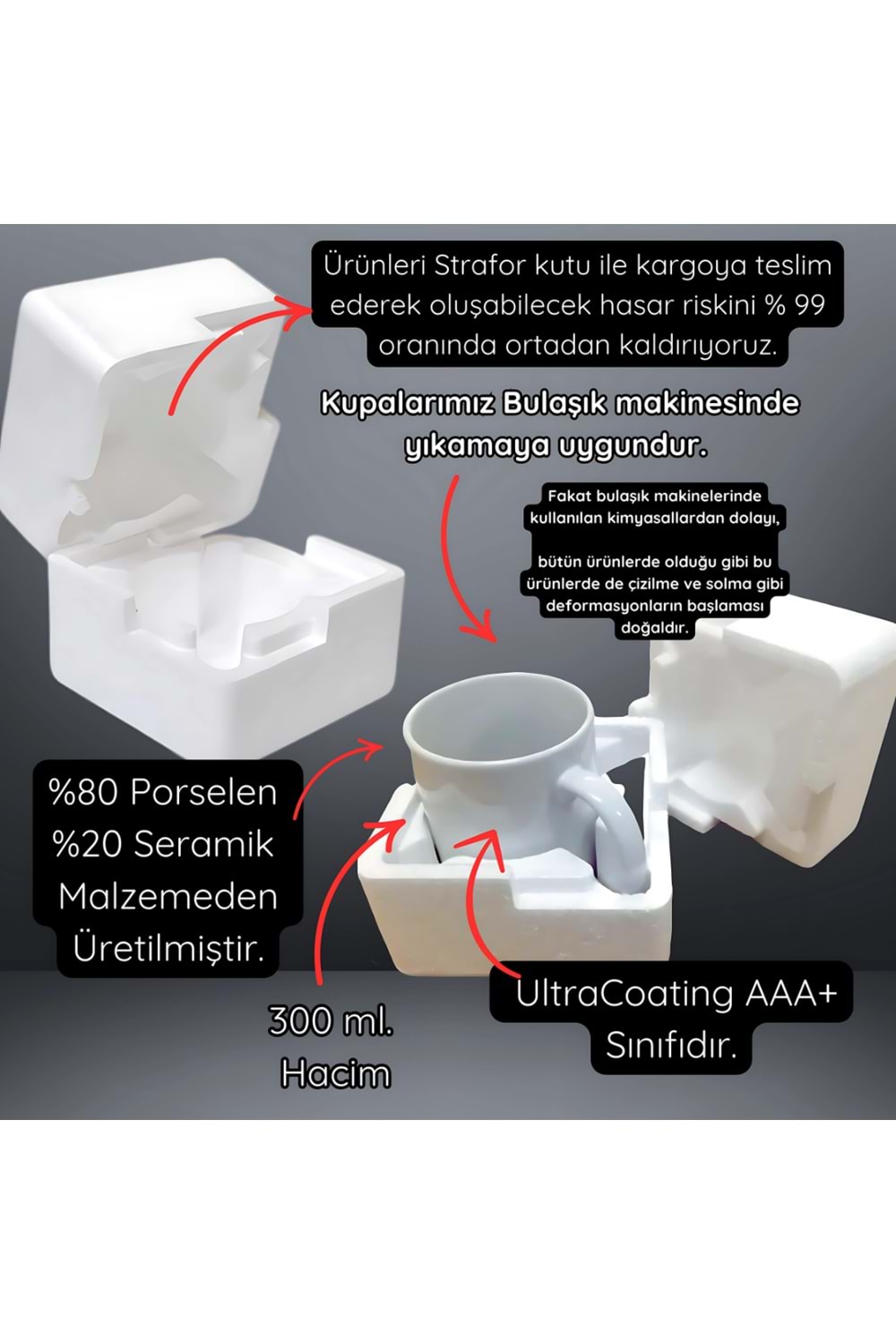 Win Ovro Premium Ultra Beyaz Porselen Kupa Bardak Çift Yönlü Baskı - Kulaklık Köpek Art Tasarım