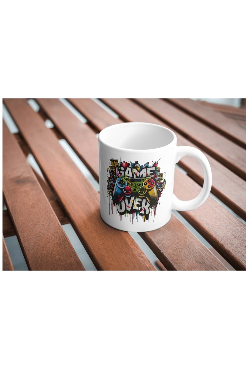 Win Ovro Premium Ultra Beyaz Porselen Kupa Bardak Çift Yönlü Baskı - Game Over Ps Oyun Kol Tasarım