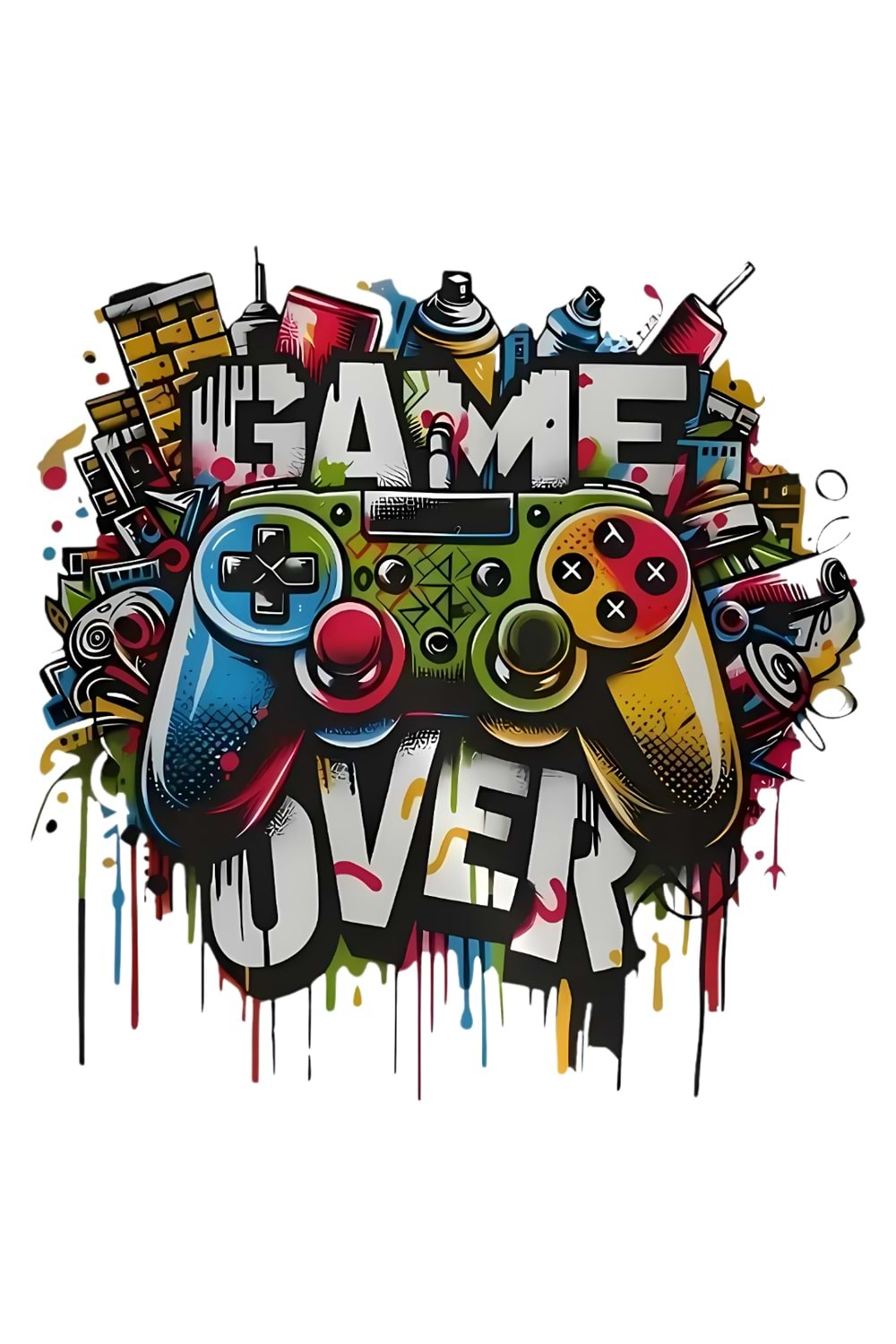 Win Ovro Premium Ultra Beyaz Porselen Kupa Bardak Çift Yönlü Baskı - Game Over Ps Oyun Kol Tasarım