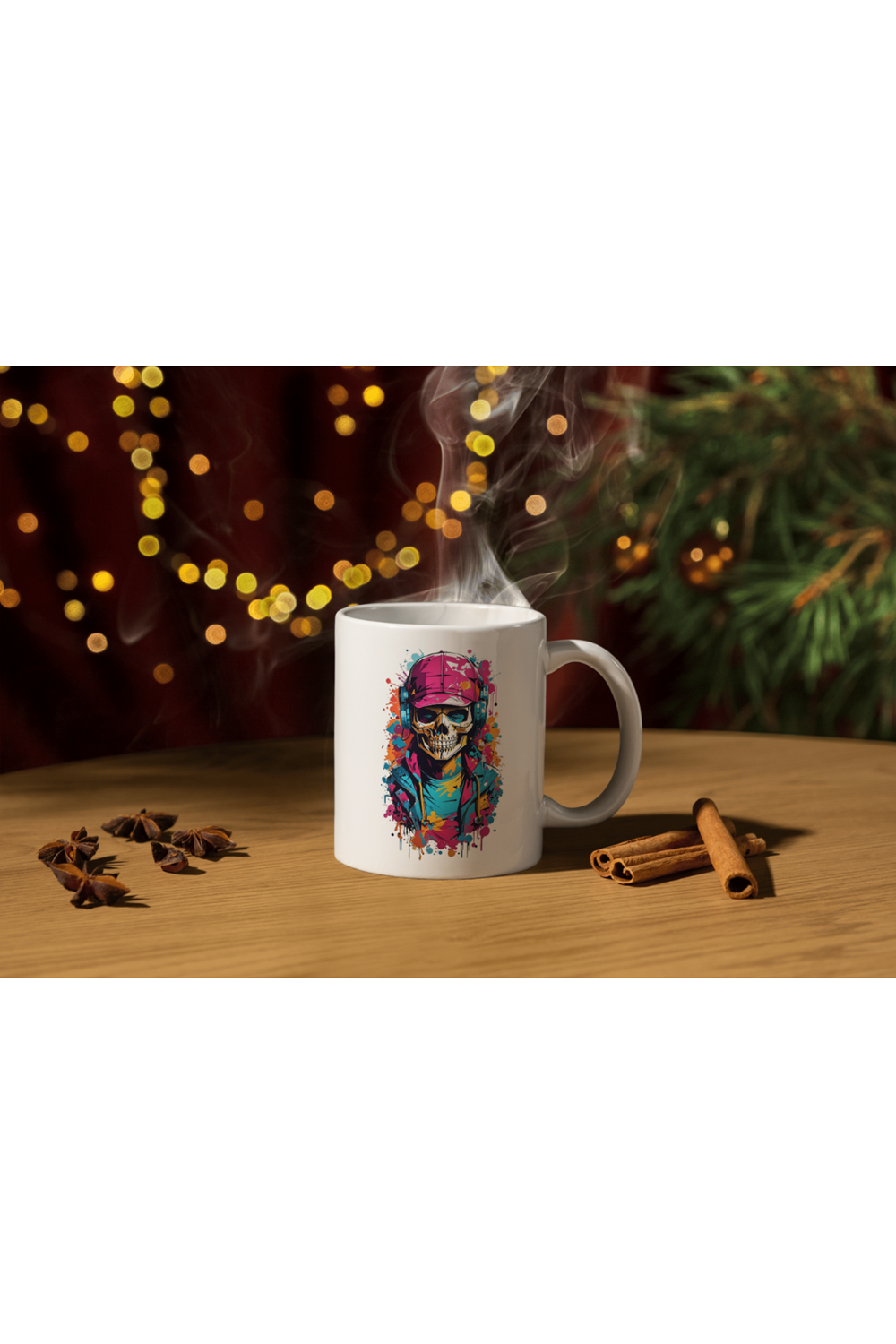 Win Ovro Premium Ultra Beyaz Porselen Kupa Bardak Çift Yönlü Baskı - Kulaklık Kuru Kafa Tasarım