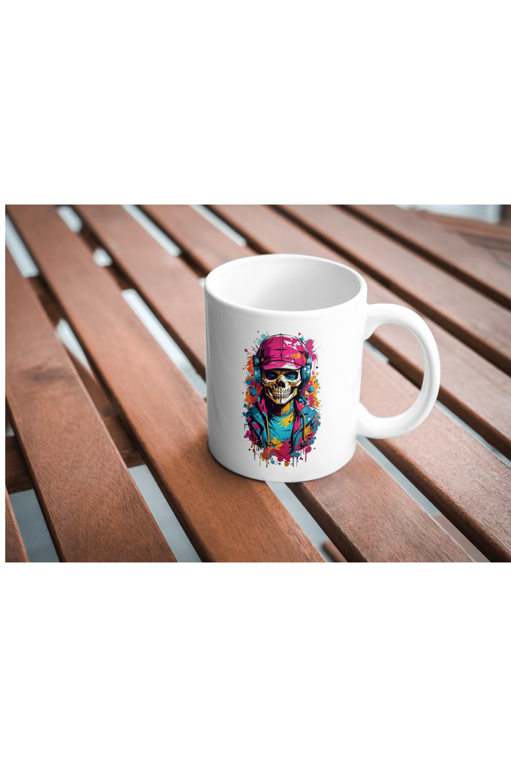 Win Ovro Premium Ultra Beyaz Porselen Kupa Bardak Çift Yönlü Baskı - Kulaklık Kuru Kafa Tasarım