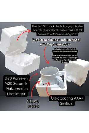 Win Ovro Premium Ultra Beyaz Porselen Kupa Bardak Çift Yönlü Baskı - Kulaklık Kuru Kafa Tasarım