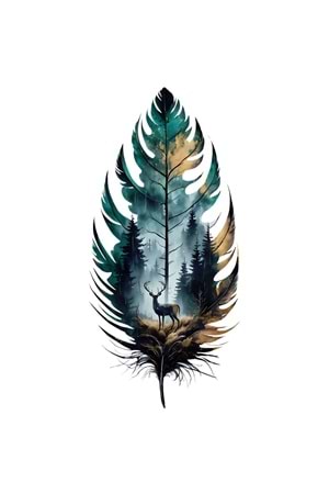 Win Ovro Premium Ultra Beyaz Porselen Kupa Bardak Çift Yönlü Baskı - Geyik Yaprak Doğa Tasarım