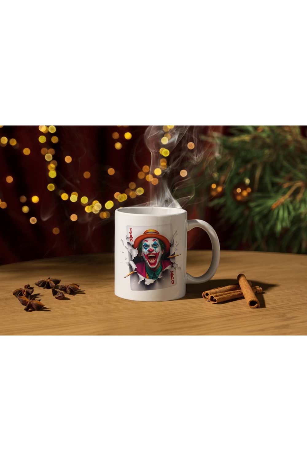 Win Ovro Premium Ultra Beyaz Porselen Kupa Bardak Çift Yönlü Baskı - 3D Joker İllüstrasyon