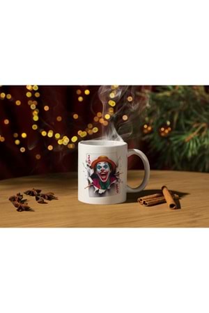 Win Ovro Premium Ultra Beyaz Porselen Kupa Bardak Çift Yönlü Baskı - 3D Joker İllüstrasyon