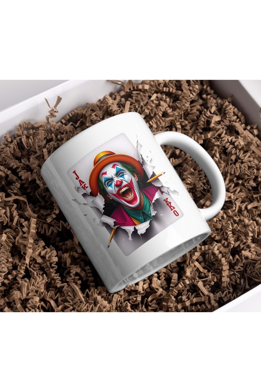 Win Ovro Premium Ultra Beyaz Porselen Kupa Bardak Çift Yönlü Baskı - 3D Joker İllüstrasyon