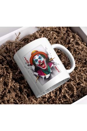 Win Ovro Premium Ultra Beyaz Porselen Kupa Bardak Çift Yönlü Baskı - 3D Joker İllüstrasyon