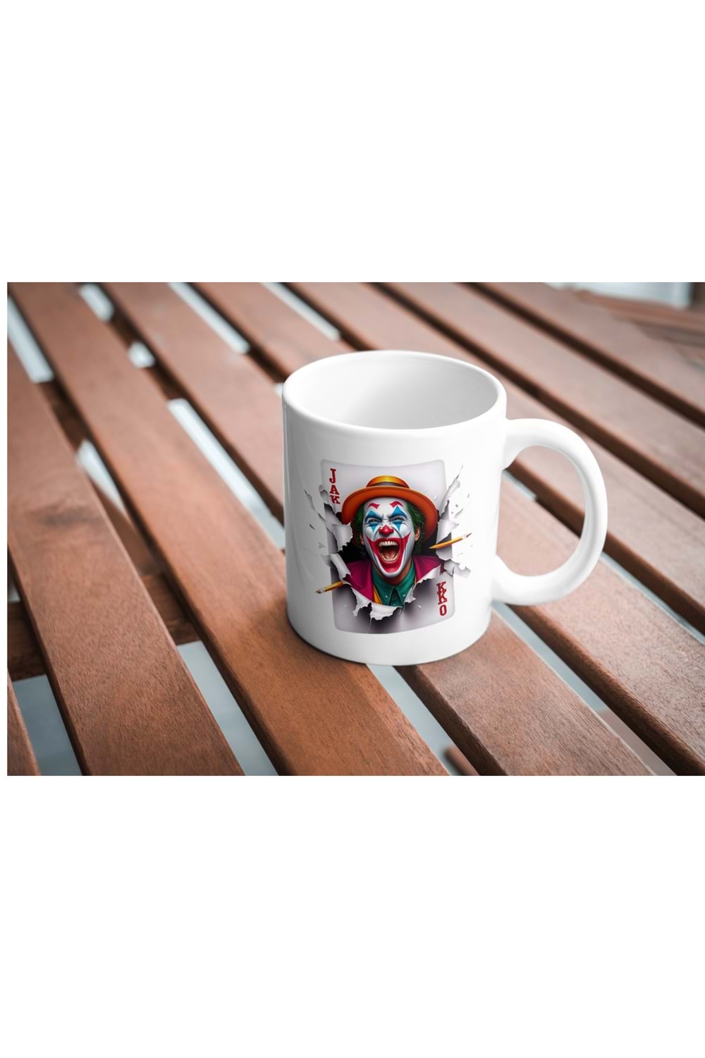 Win Ovro Premium Ultra Beyaz Porselen Kupa Bardak Çift Yönlü Baskı - 3D Joker İllüstrasyon