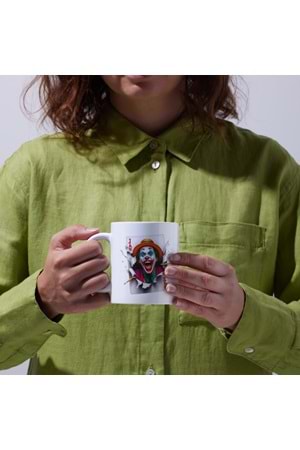 Win Ovro Premium Ultra Beyaz Porselen Kupa Bardak Çift Yönlü Baskı - 3D Joker İllüstrasyon