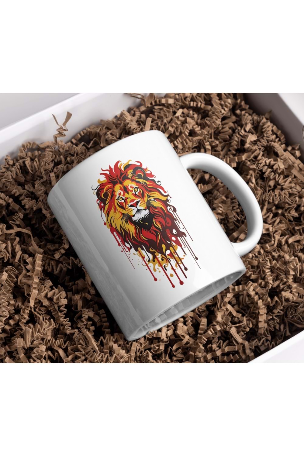 Win Ovro Premium Ultra Beyaz Porselen Kupa Bardak Çift Yönlü Baskı - Aslan Renkli Tasarım