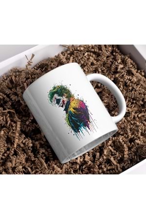 Win Ovro Premium Ultra Beyaz Porselen Kupa Bardak Çift Yönlü Baskı - Joker İllüstrasyon