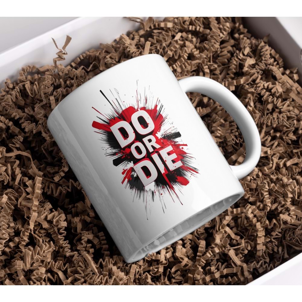 Win Ovro Premium Ultra Beyaz Porselen Kupa Bardak Çift Yönlü Baskı - Do Or Die