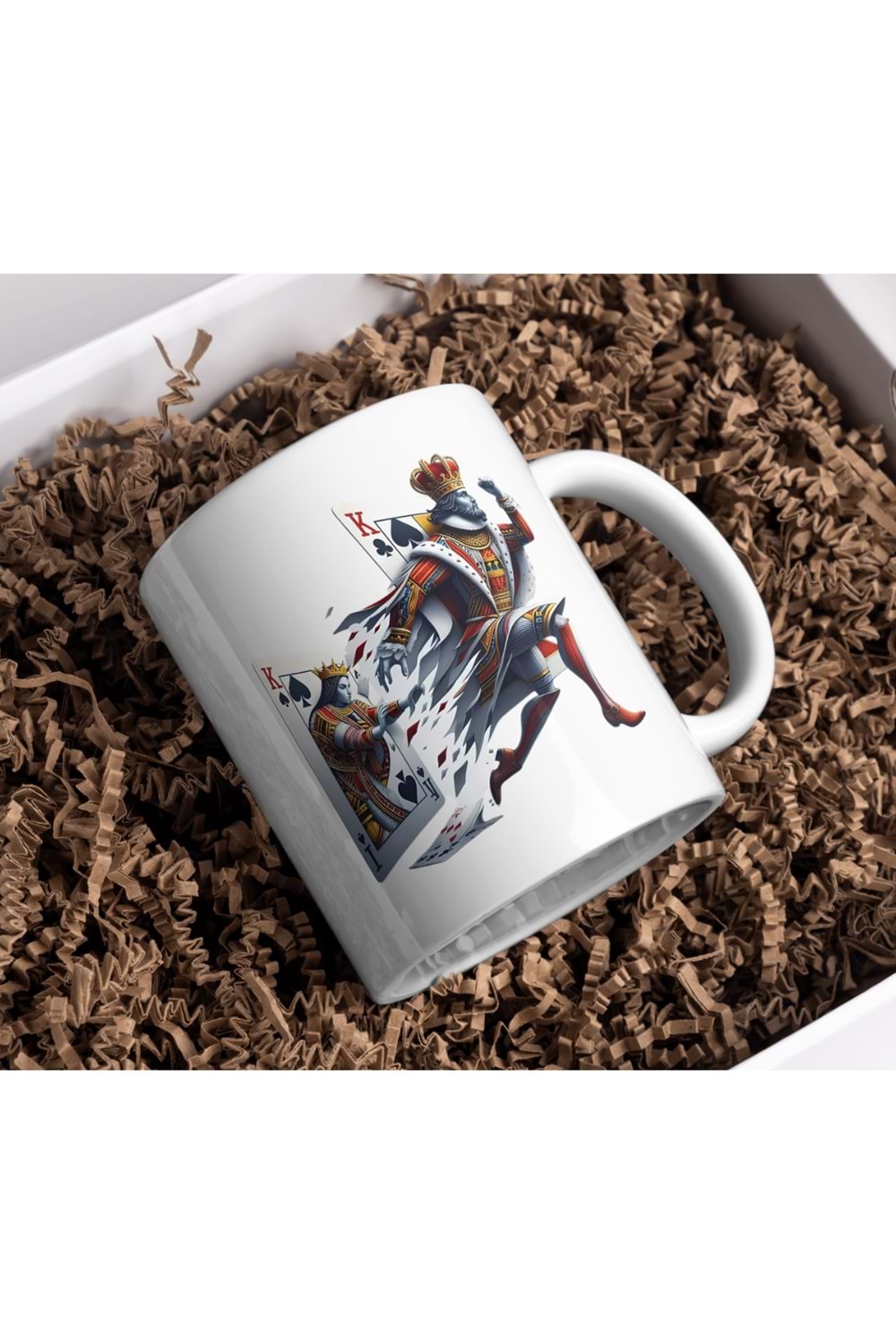 Win Ovro Premium Ultra Beyaz Porselen Kupa Bardak Çift Yönlü Baskı - İskambil Papaz K