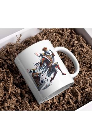 Win Ovro Premium Ultra Beyaz Porselen Kupa Bardak Çift Yönlü Baskı - İskambil Papaz K