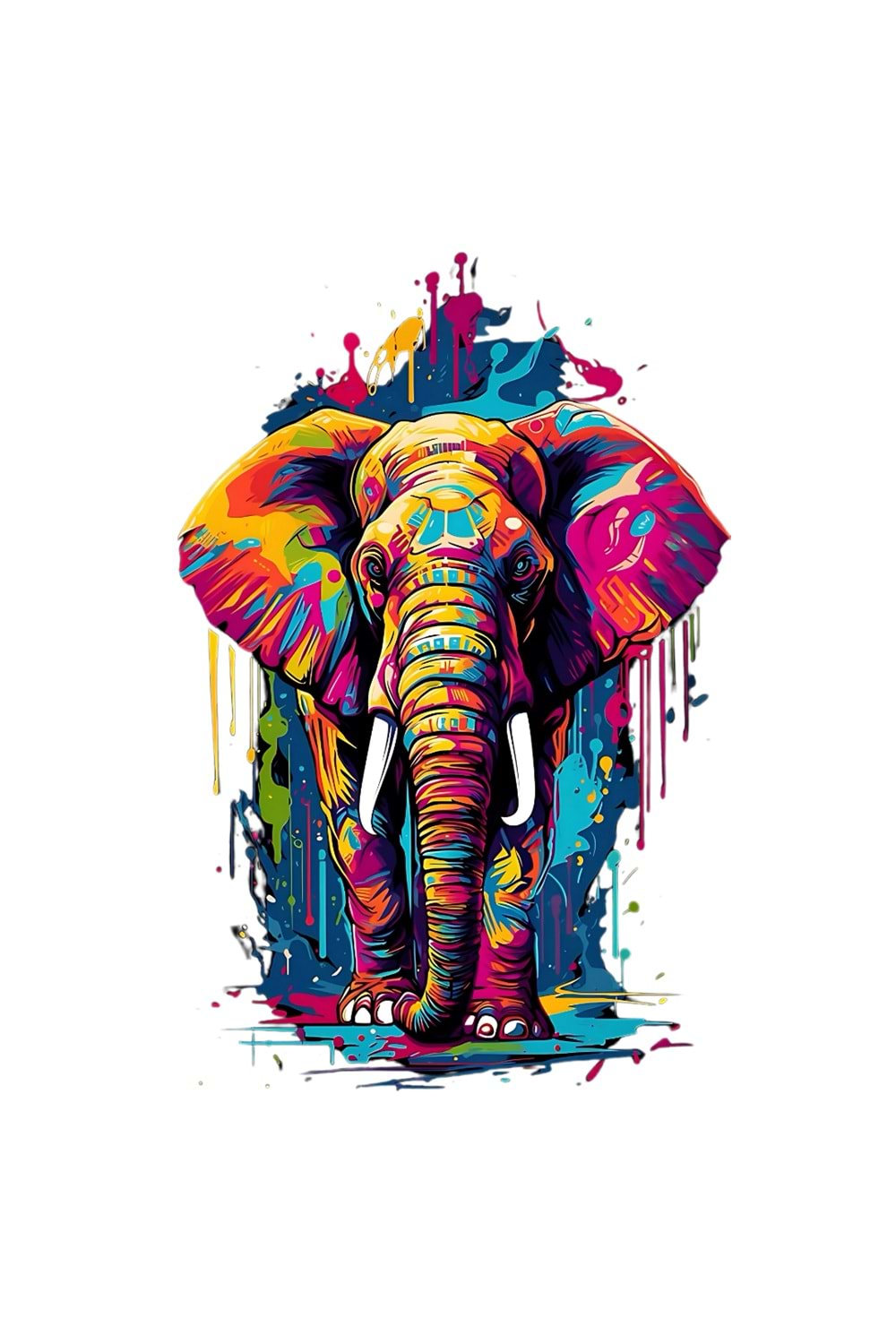 Win Ovro Premium Ultra Beyaz Porselen Kupa Bardak Çift Yönlü Baskı - Fil Renkli Tasarım İllüstrasyon