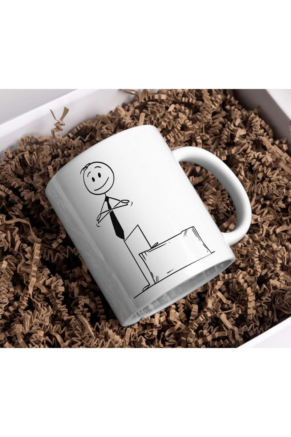 Win Ovro Premium Beyaz Porselen Hediye Kupa Bardak Çift Yönlü Baskı - Çizgiyle Anlat Çöp Adam Kararlı