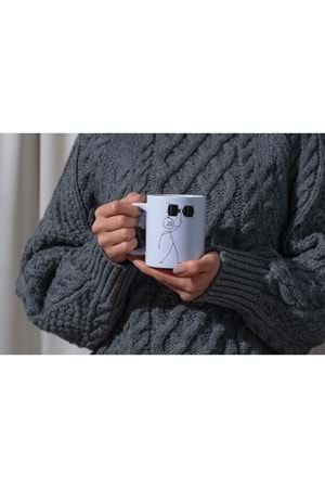 Win Ovro Premium Beyaz Porselen Hediye Kupa Bardak Çift Yönlü Baskı - Çizgiyle Anlat Çöp Adam Body