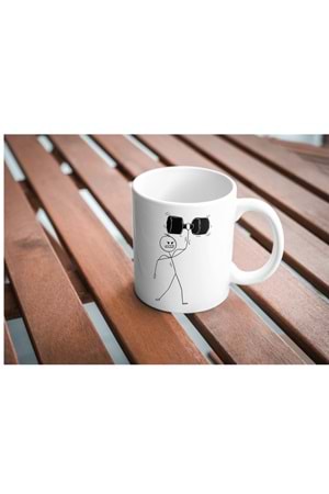 Win Ovro Premium Beyaz Porselen Hediye Kupa Bardak Çift Yönlü Baskı - Çizgiyle Anlat Çöp Adam Body