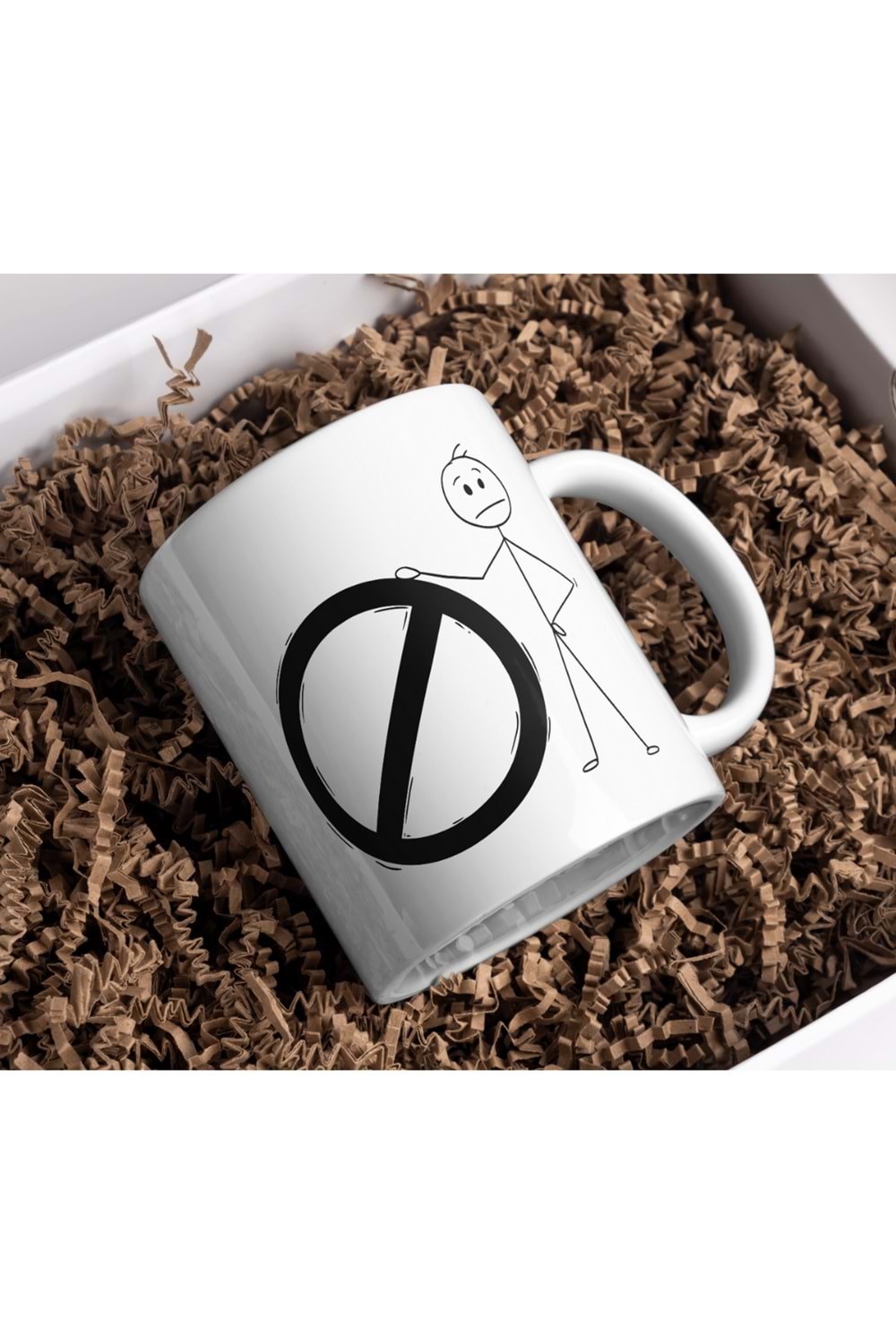 Win Ovro Premium Beyaz Porselen Hediye Kupa Bardak Çift Yönlü Baskı - Çizgiyle Anlat Çöp Adam Hayır