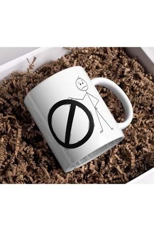 Win Ovro Premium Beyaz Porselen Hediye Kupa Bardak Çift Yönlü Baskı - Çizgiyle Anlat Çöp Adam Hayır