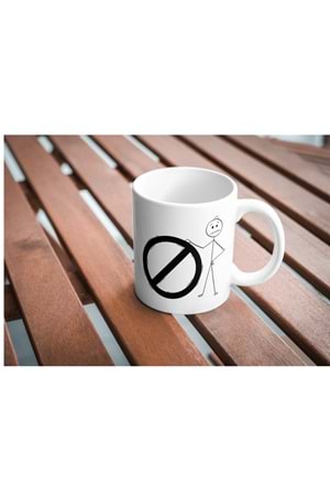 Win Ovro Premium Beyaz Porselen Hediye Kupa Bardak Çift Yönlü Baskı - Çizgiyle Anlat Çöp Adam Hayır