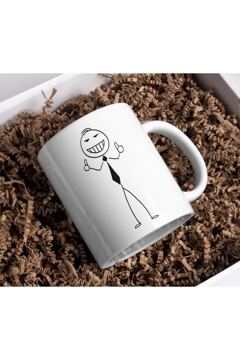 Win Ovro Premium Beyaz Porselen Hediye Kupa Bardak Çift Yönlü Baskı - Çizgiyle Anlat Çöp Adam Süper