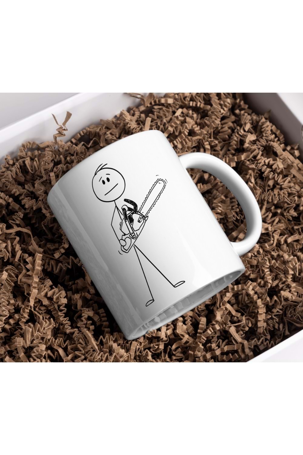 Win Ovro Premium Beyaz Porselen Hediye Kupa Bardak Çift Yönlü Baskı - Çizgiyle Anlat Çöp Adam Motor