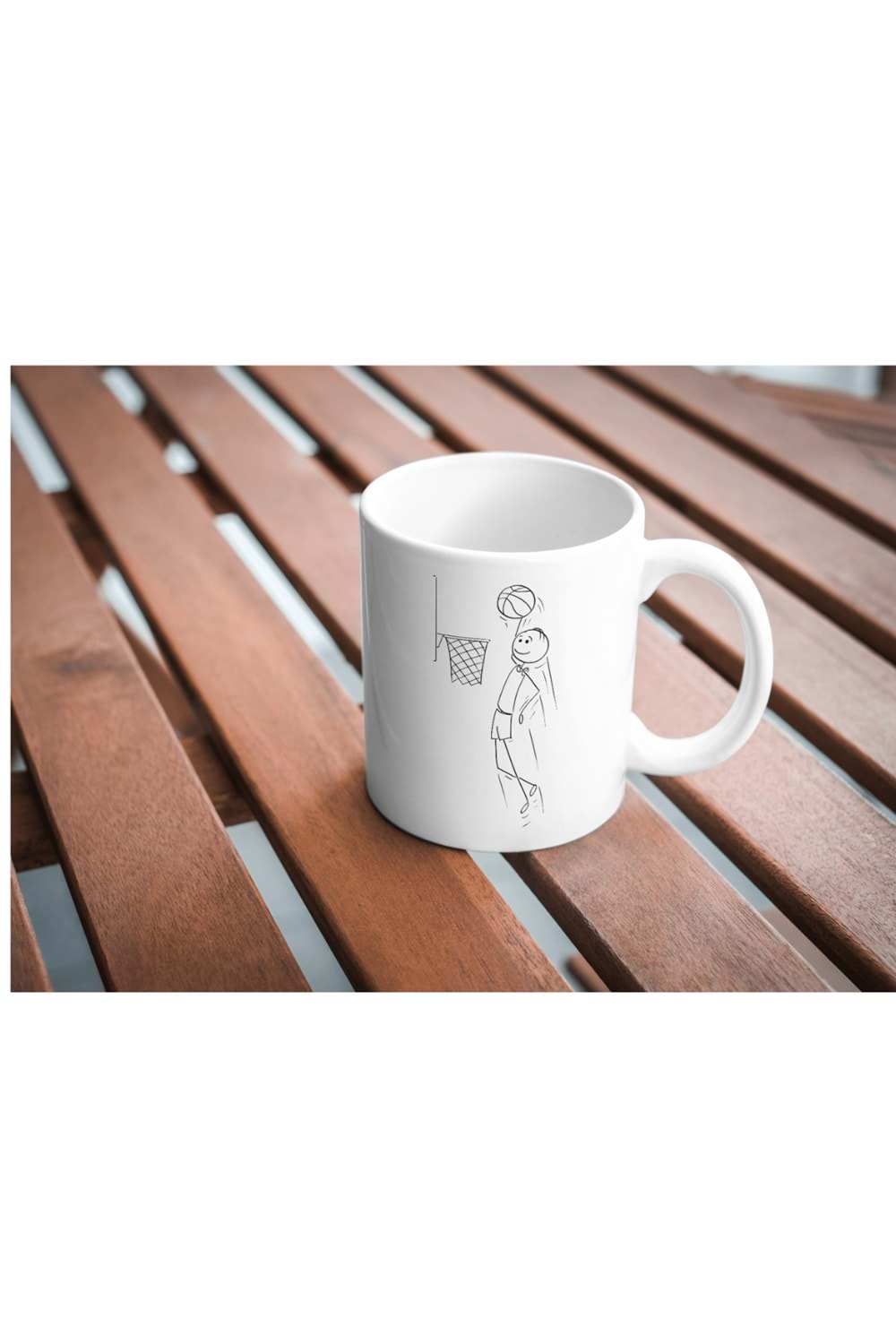 Win Ovro Premium Beyaz Porselen Hediye Kupa Bardak Çift Yön Baskı - Çizgiyle Anlat Çöp Adam Basket