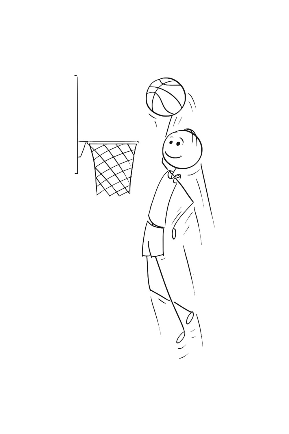 Win Ovro Premium Beyaz Porselen Hediye Kupa Bardak Çift Yön Baskı - Çizgiyle Anlat Çöp Adam Basket