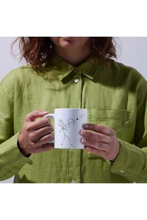 Win Ovro Premium Beyaz Porselen Hediye Kupa Bardak Çift Yön Baskı - Çizgiyle Anlat Çöp Adam Dolar