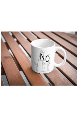 Win Ovro Premium Beyaz Porselen Hediye Kupa Bardak Çift Yön Baskı - Çizgiyle Anlat Çöp Adam No No