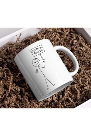 Win Ovro Premium Beyaz Porselen Hediye Kupa Bardak Çift Yön Baskı - Çizgiyle Anlat Aklı Olan Delirsin