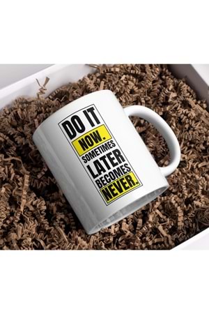 Win Ovro Premium Beyaz Porselen Hediye Kupa Bardak Çift Yön Baskı - Do it Now Sometimes Later