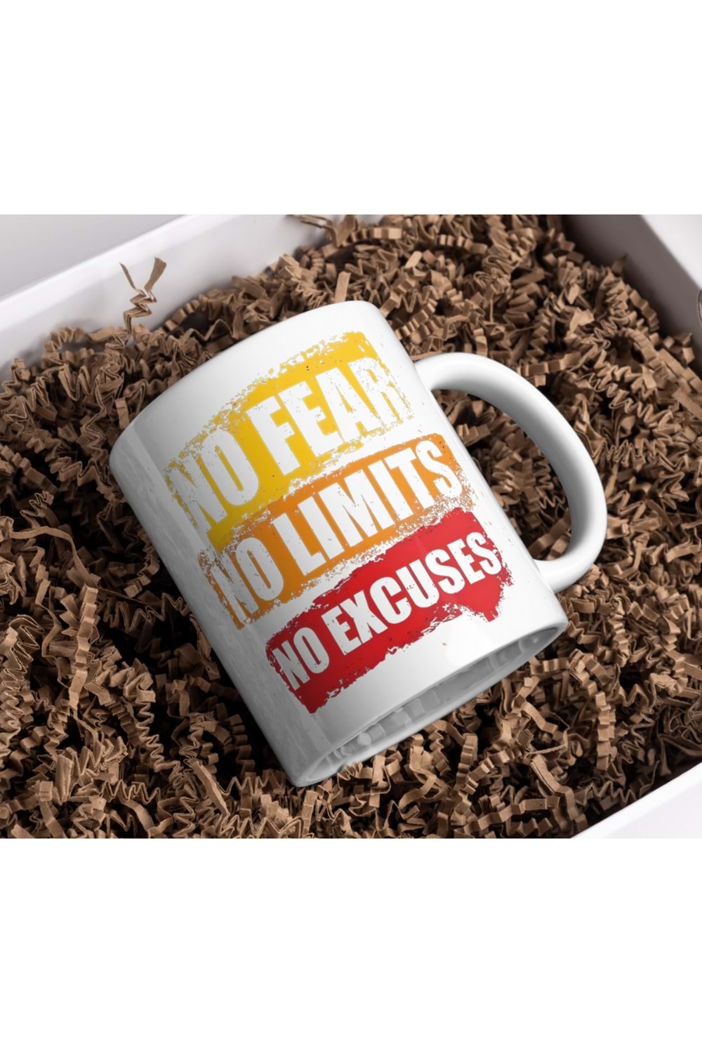 Win Ovro Premium Beyaz Porselen Hediye Kupa Bardak Çift Yön Baskı - No Fear No Limits No Excuses