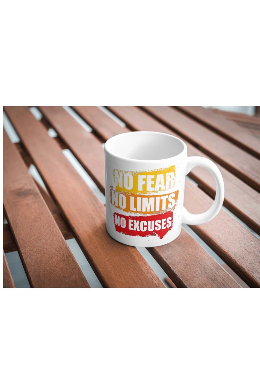 Win Ovro Premium Beyaz Porselen Hediye Kupa Bardak Çift Yön Baskı - No Fear No Limits No Excuses