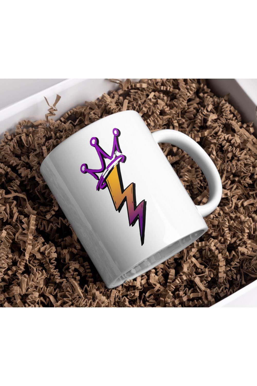 Win Ovro Premium Beyaz Porselen Hediye Kupa Bardak Çift Yön Baskı - Taç Şimşek Crown Lightning