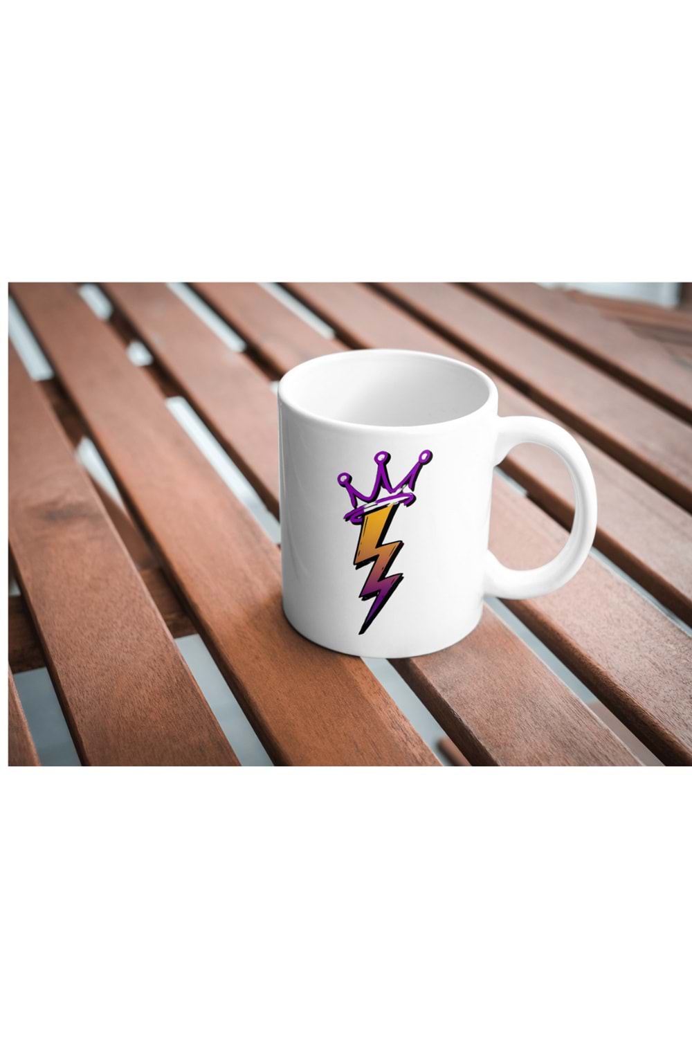 Win Ovro Premium Beyaz Porselen Hediye Kupa Bardak Çift Yön Baskı - Taç Şimşek Crown Lightning