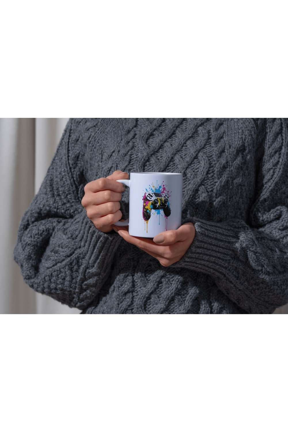 Win Ovro Premium Beyaz Porselen Hediye Kupa Bardak Çift Yön Baskı - Game Joystick Console Kol PS