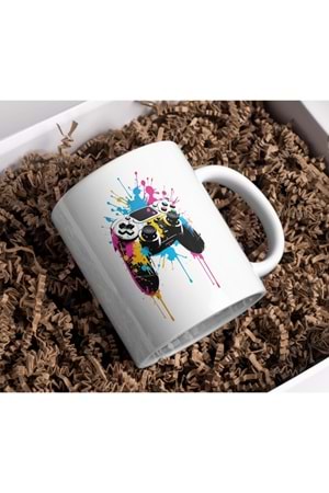 Win Ovro Premium Beyaz Porselen Hediye Kupa Bardak Çift Yön Baskı - Game Joystick Console Kol PS