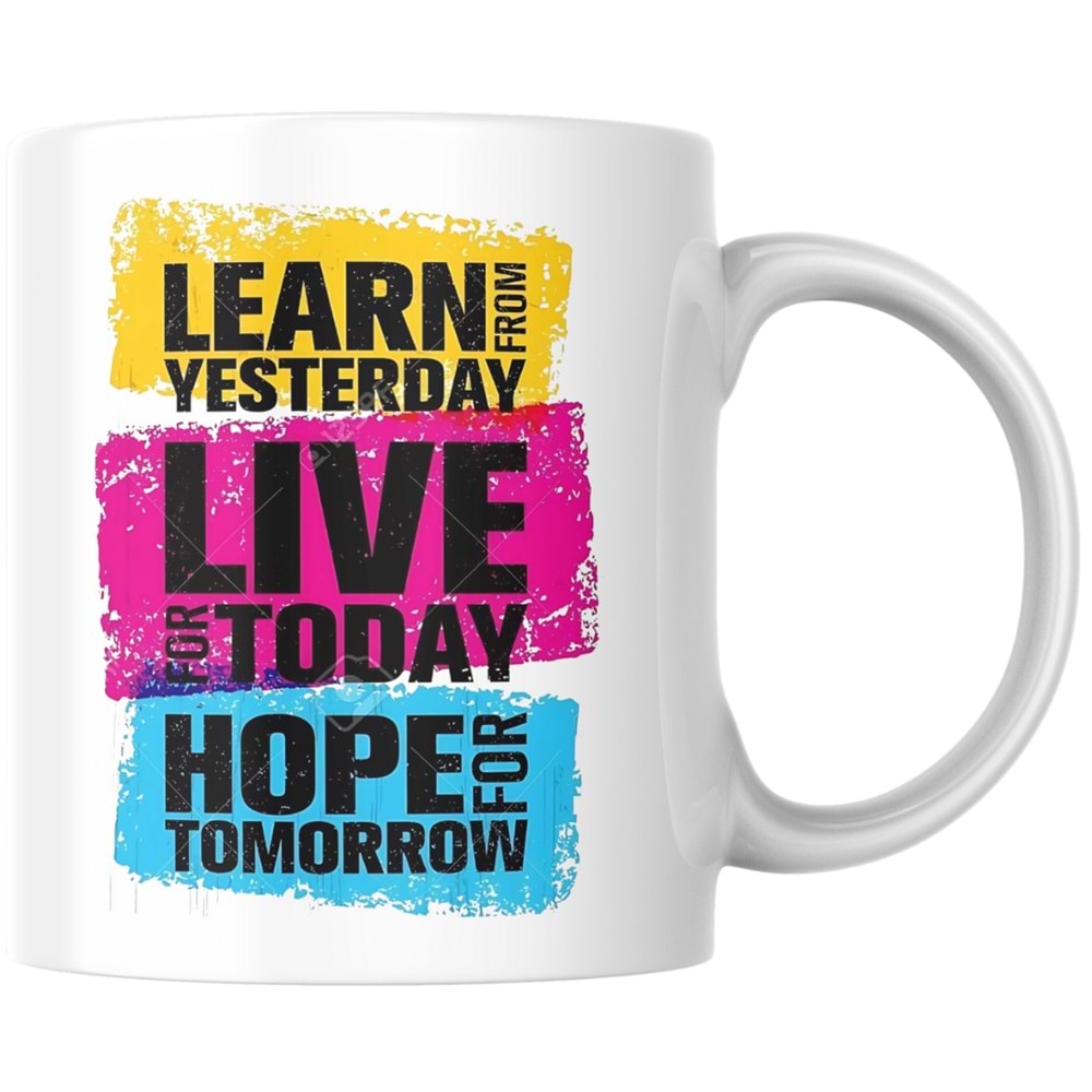 Win Ovro Premium Beyaz Porselen Hediye Kupa Bardak Çift Yön Baskı - Learn Live Hope