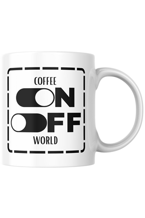 Win Ovro Premium Beyaz Porselen Hediye Kupa Bardak Çift Yön Baskı - Coffee On World Off