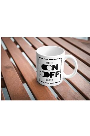 Win Ovro Premium Beyaz Porselen Hediye Kupa Bardak Çift Yön Baskı - Coffee On World Off