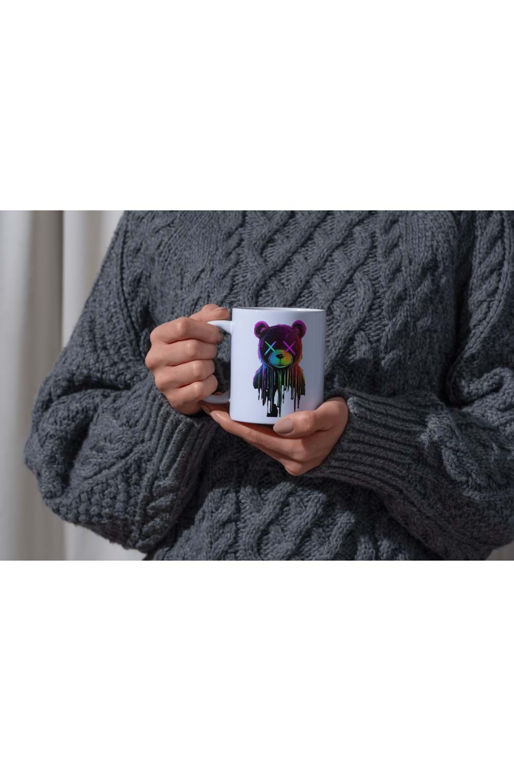 Win Ovro Premium Beyaz Porselen Hediye Kupa Bardak Çift Yön Baskı - Renkli Ayıcık X Colourful