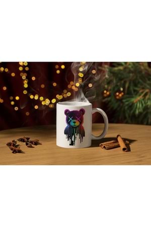 Win Ovro Premium Beyaz Porselen Hediye Kupa Bardak Çift Yön Baskı - Renkli Ayıcık X Colourful