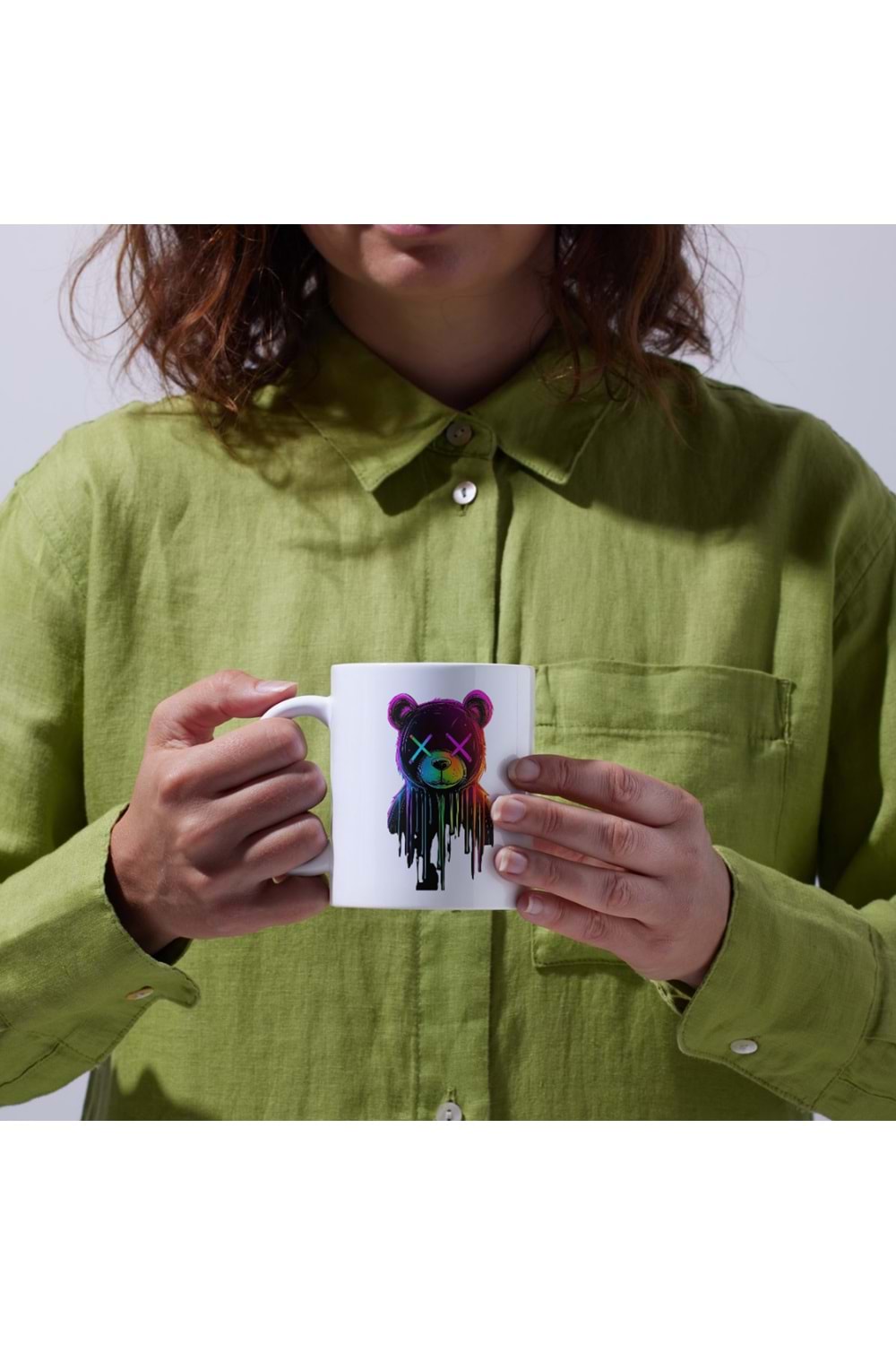 Win Ovro Premium Beyaz Porselen Hediye Kupa Bardak Çift Yön Baskı - Renkli Ayıcık X Colourful