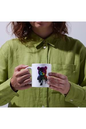 Win Ovro Premium Beyaz Porselen Hediye Kupa Bardak Çift Yön Baskı - Renkli Ayıcık X Colourful